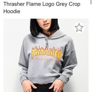 Thrasher flame logo grey crop hoodie
